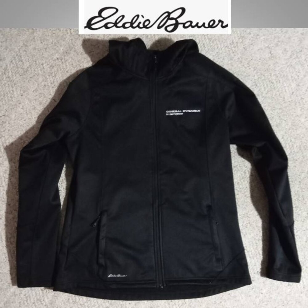 Eddie Bauer black hooded jacket Coat size large aerospace Men's #